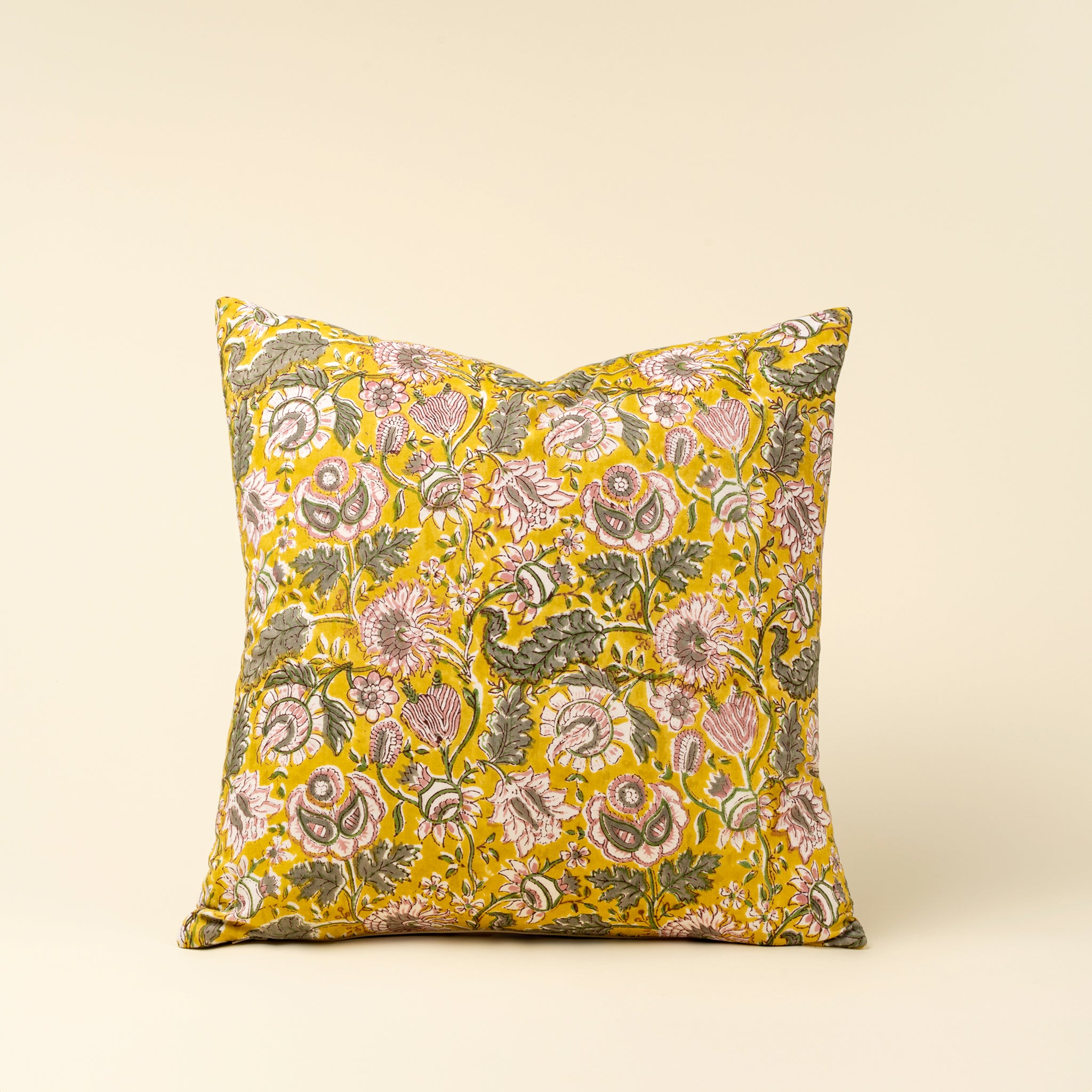 Block Print Pillow in Yellow 20x20