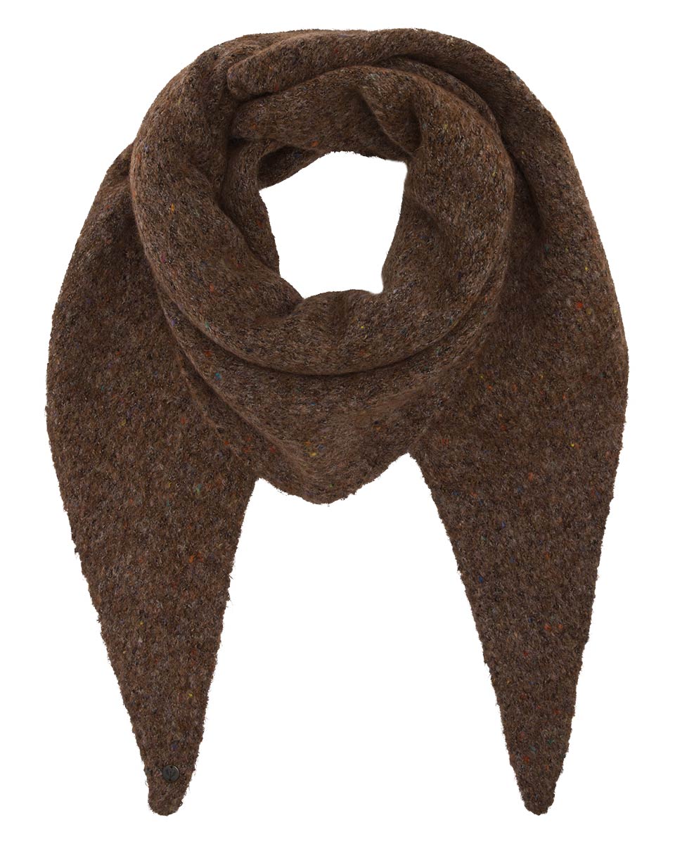 Brown Confetti Knit Triangle Scarf by Fraas