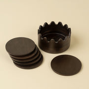Dark Brown Wooden Coasters in Scalloped Box Set/6