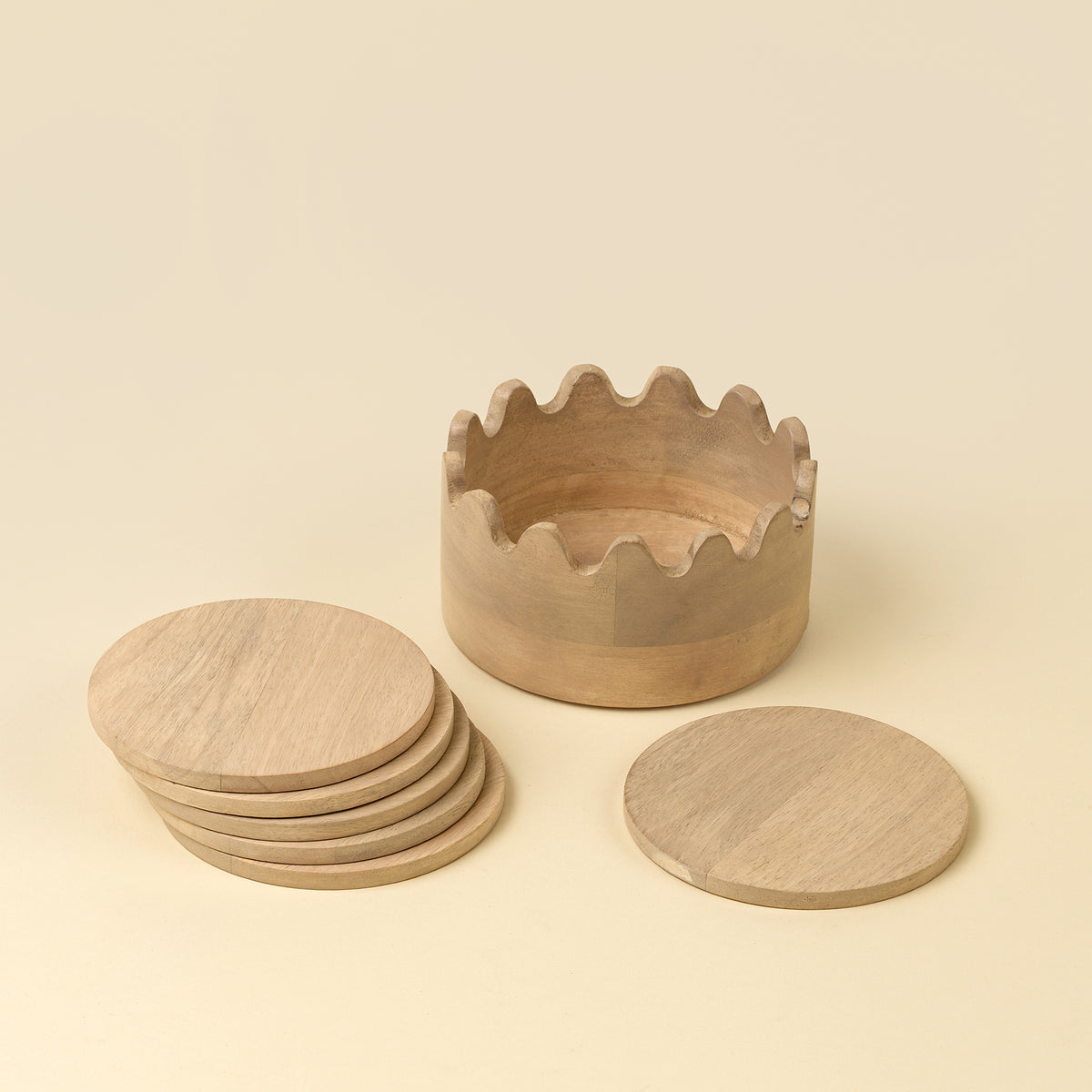 Bleached Wooden Coasters in Scalloped Box Set/6