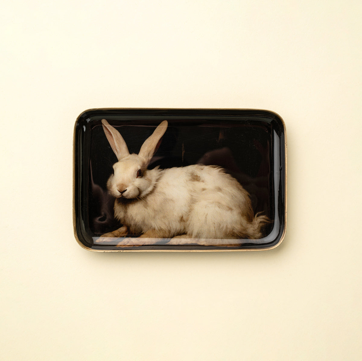 White Hare Enameled Tray Small