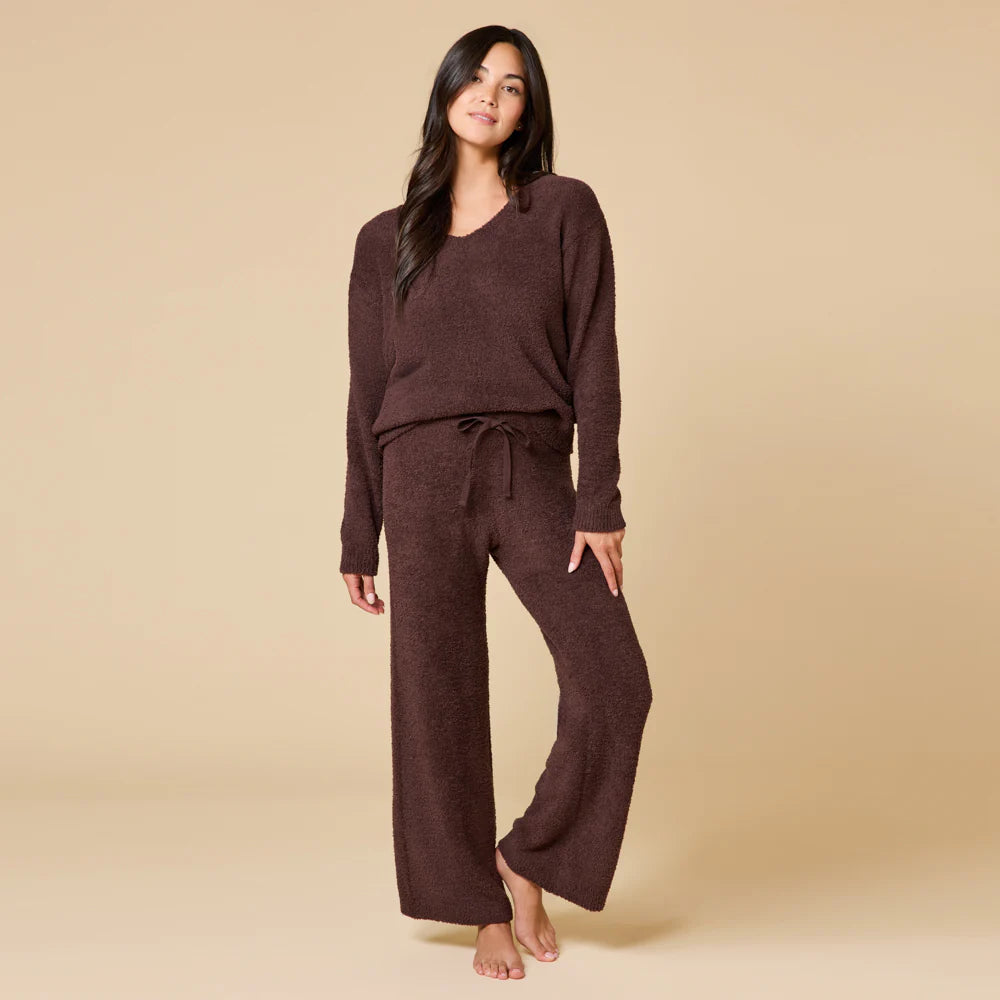 Solid Marshmallow V-Neck Lounge Set in Espresso by Softies