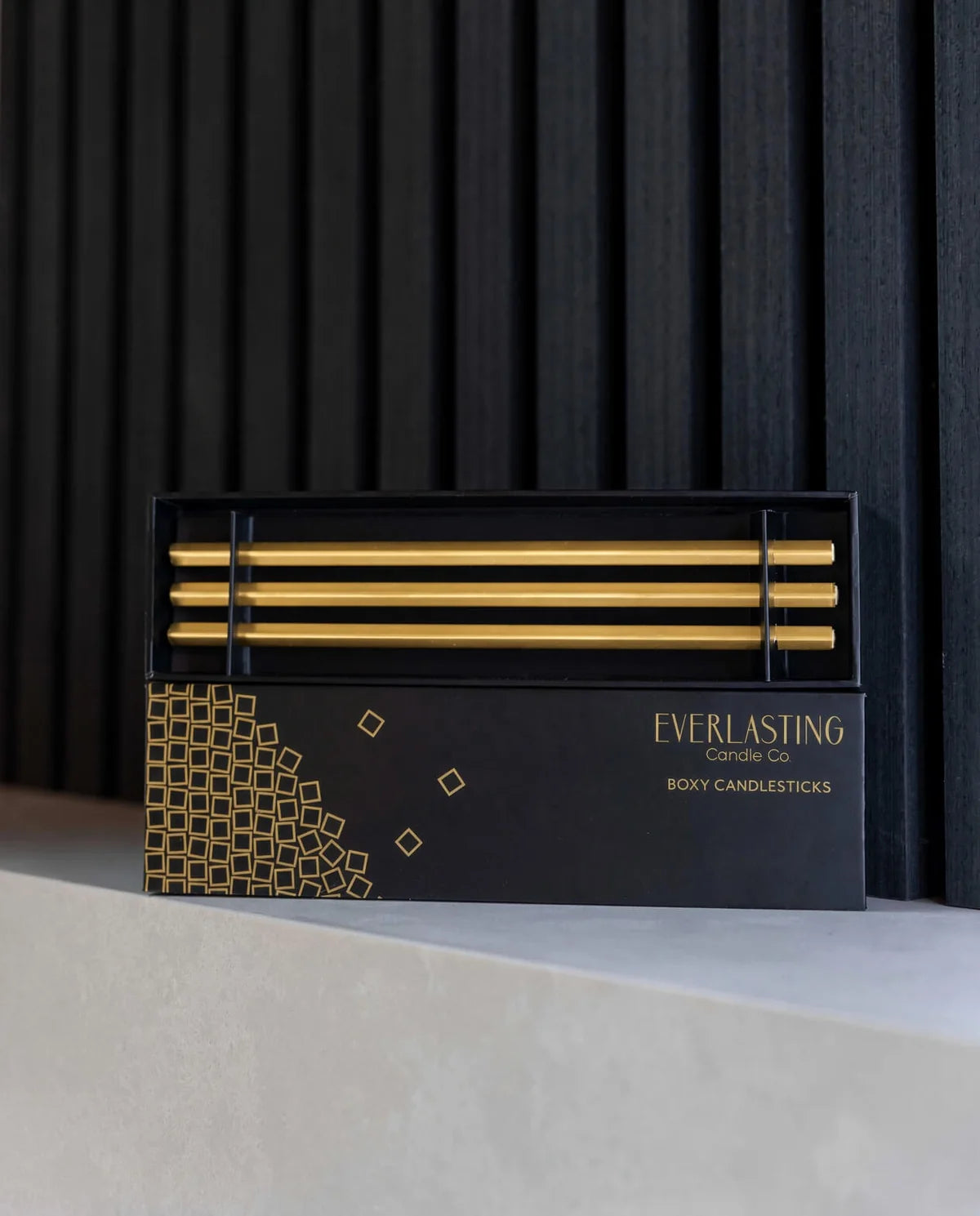 Boxy Gold Candlesticks by Everlasting Candle Co.