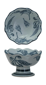 Hand Stamped Stoneware Scalloped Footed Bowl