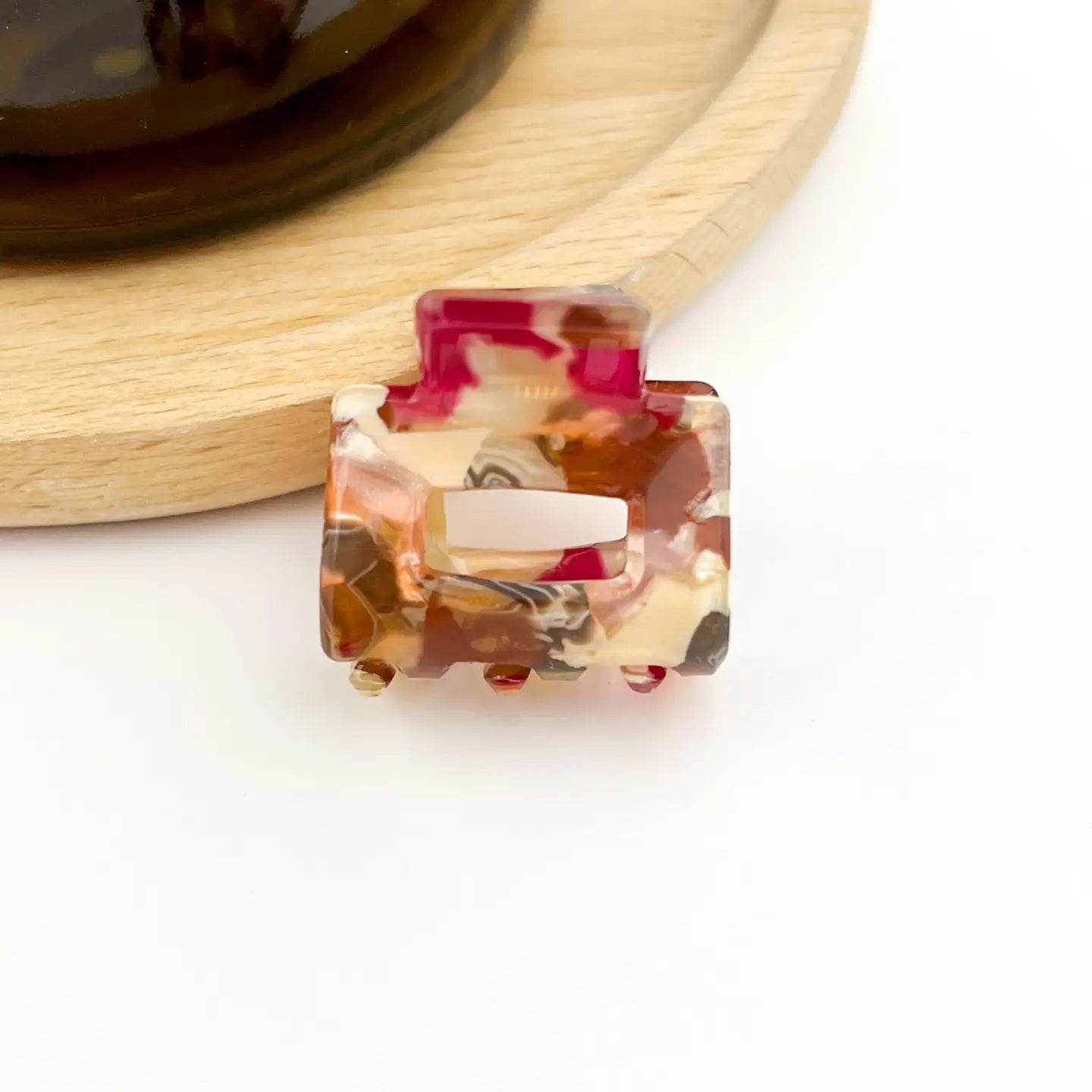 Mini Square Hair Clip in Tortoise & Pink