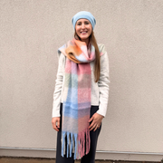 Ella Blanket Scarf in Blue, Camel & White by PNYC