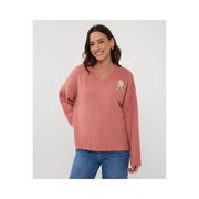 V-Neck Brooch Sweater in Guave by Esqualo