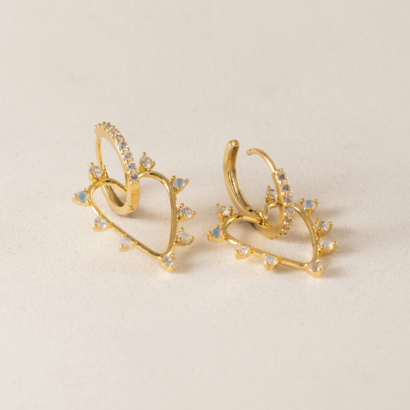 Chapel Heart Hoop White Opal Earrings by Lover's Tempo
