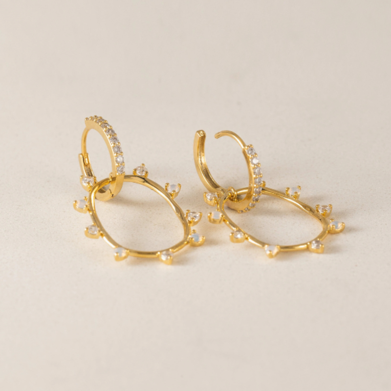 Circa Oval Drop Hoop White Opal Earrings by Lover's Tempo