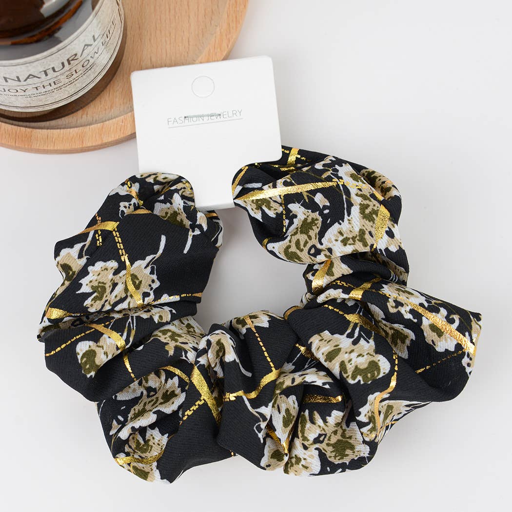 Soft Floral Scrunchie in Black