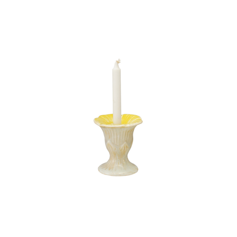 Stoneware Flower Taper Candle Holder in Cream