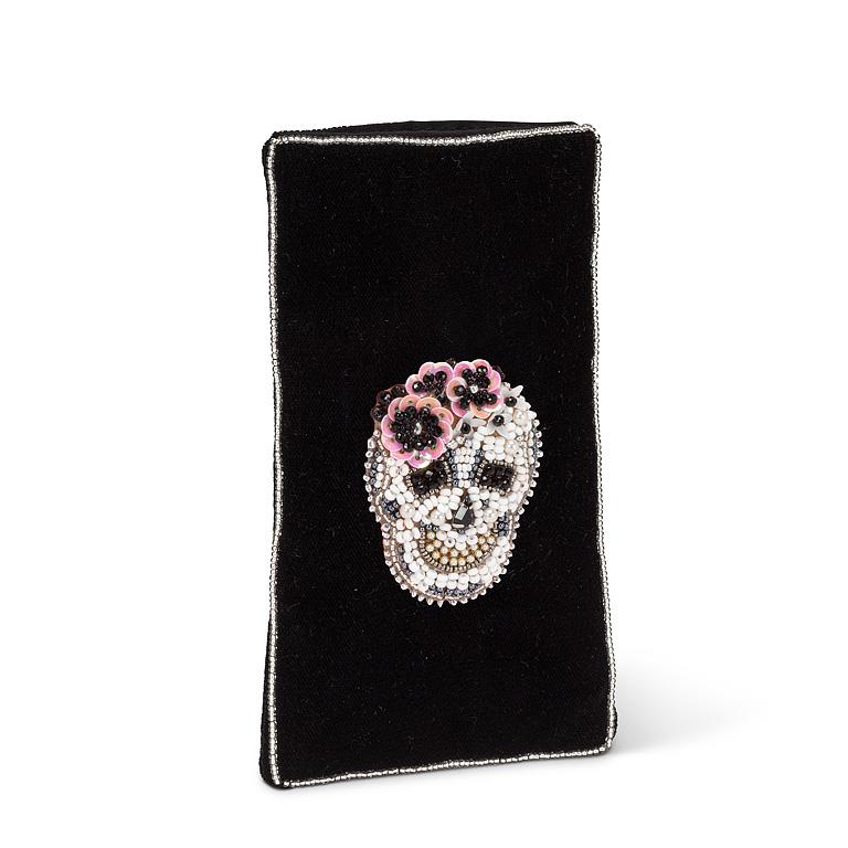 Skull Velvet Eyeglass Case in Black
