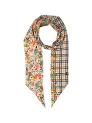 Plaid Jungle Cat Skinny Silk Scarf in Off White by Fraas
