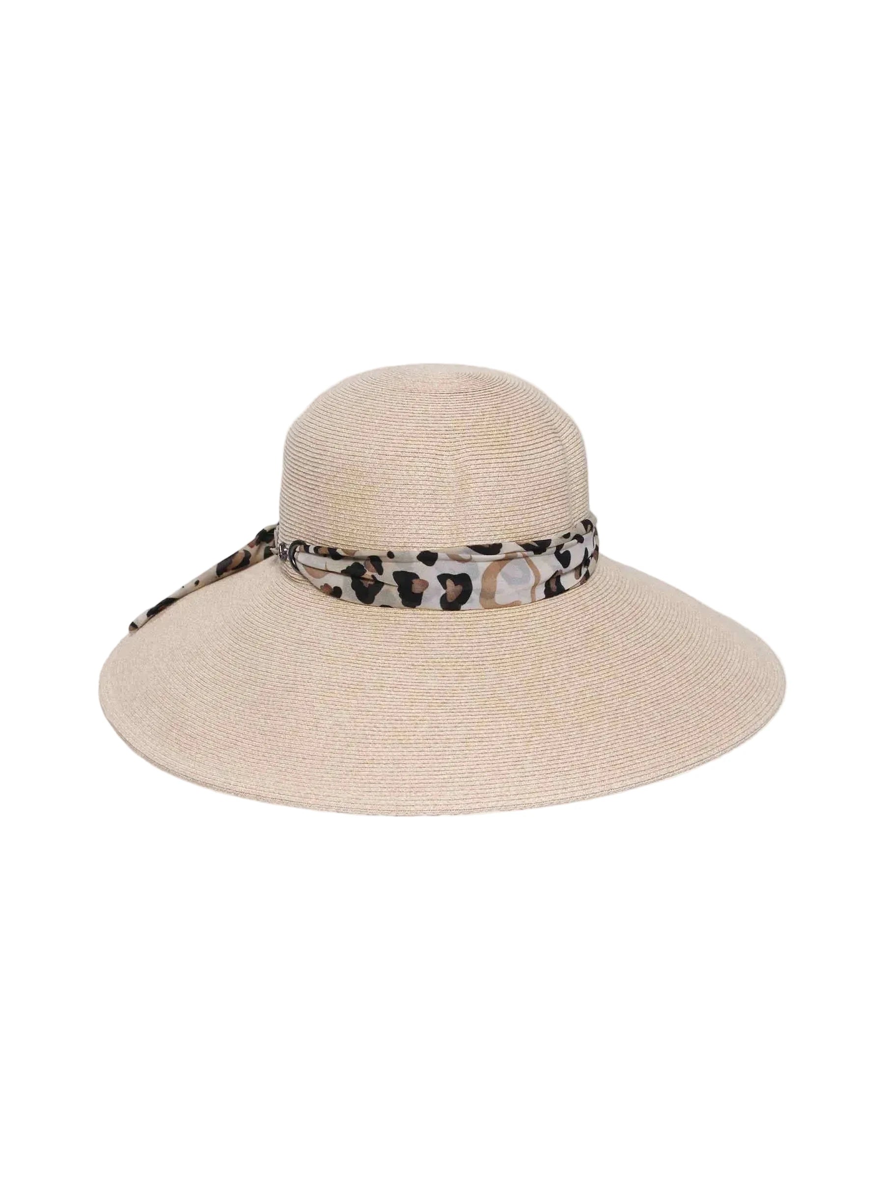Big Cloche Hat With Adjustable Band Leopard Light Sand