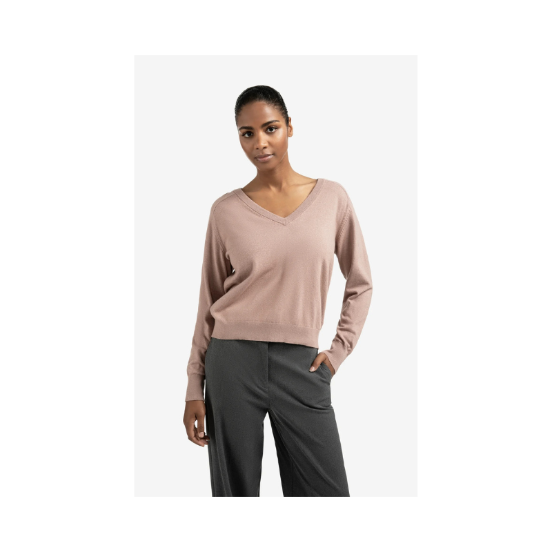 Double V-Neck Sweater in Blush Pink by YAYA