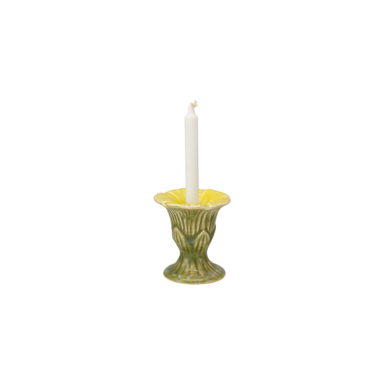 Stoneware Flower Taper Candle Holder in Green