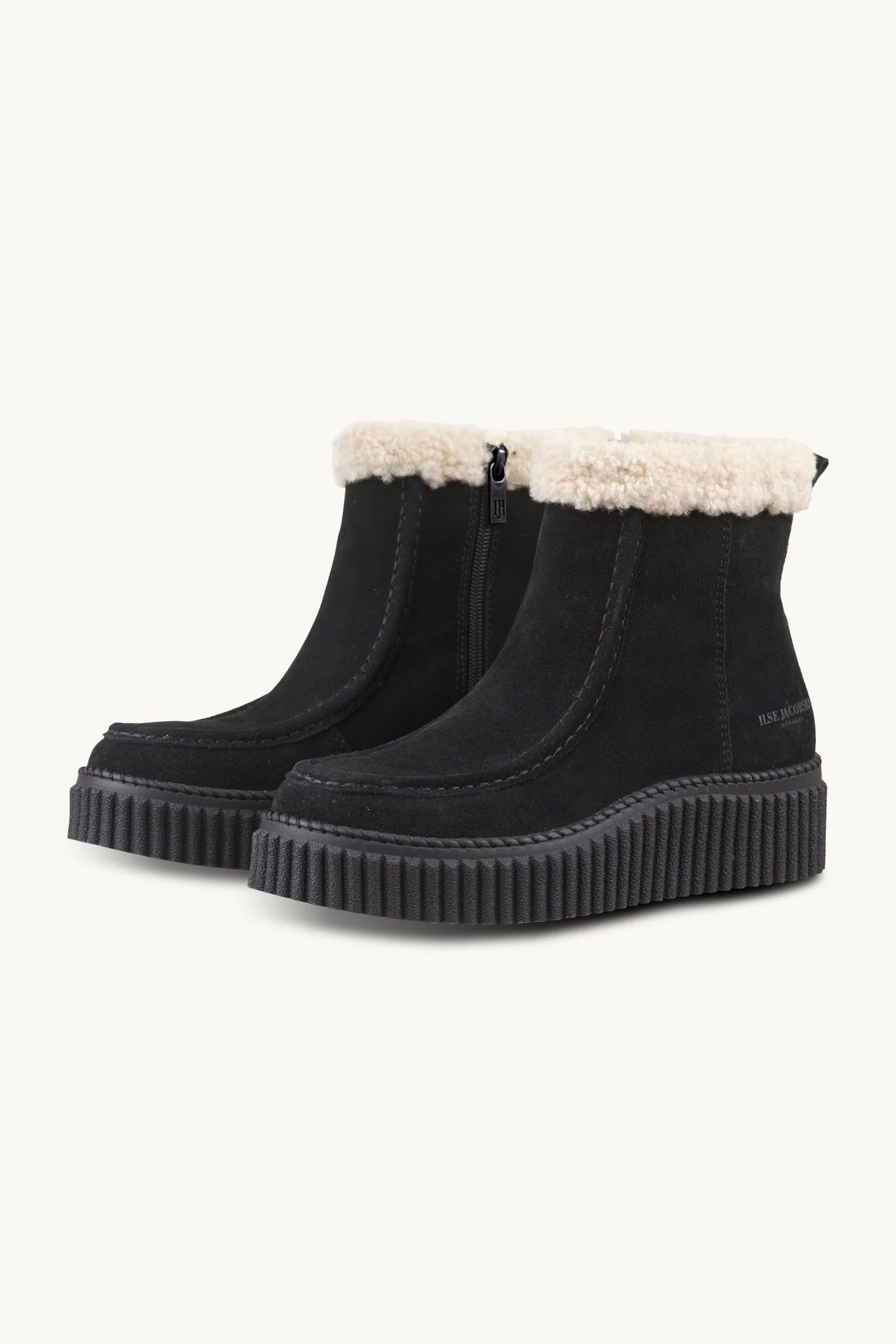 Suede Shearling Boots in Black by Ilse Jacobsen