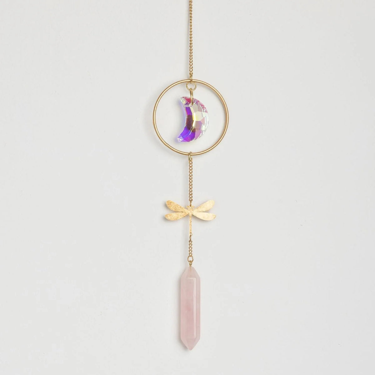 Stone Suncatcher -  Dragonfly Rose Quartz