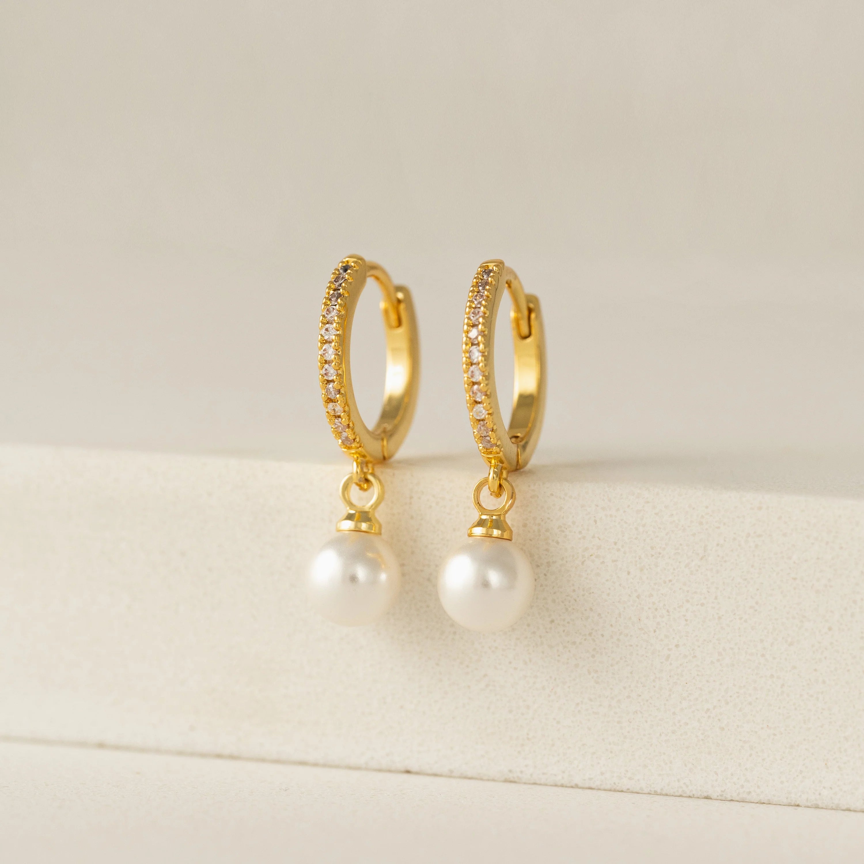 Amari Cubic Zirconia and Pearl Hoop Earrings by Lover's Tempo