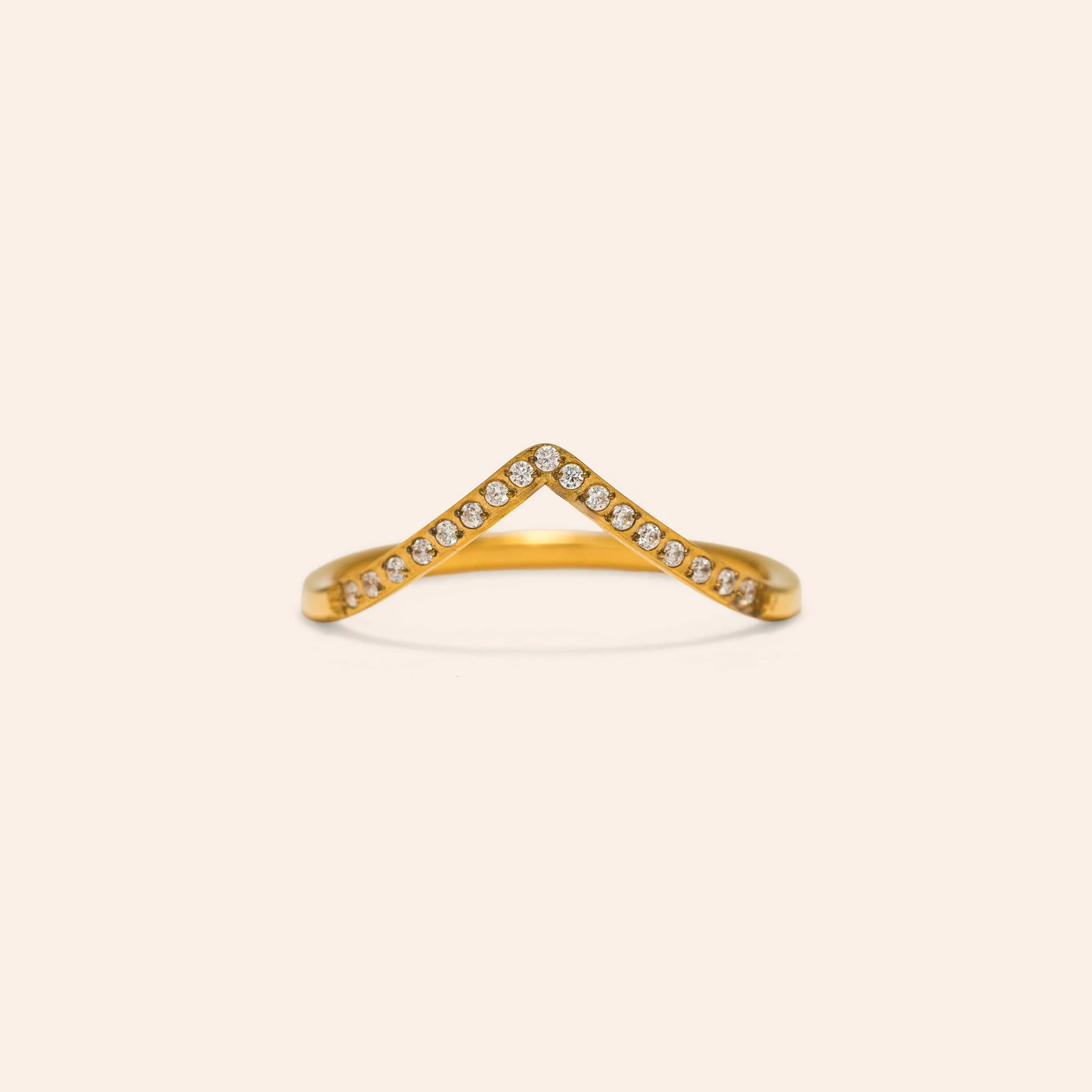 Waterproof Chevron Ring in Gold Cubic Zirconia by Lover's Tempo