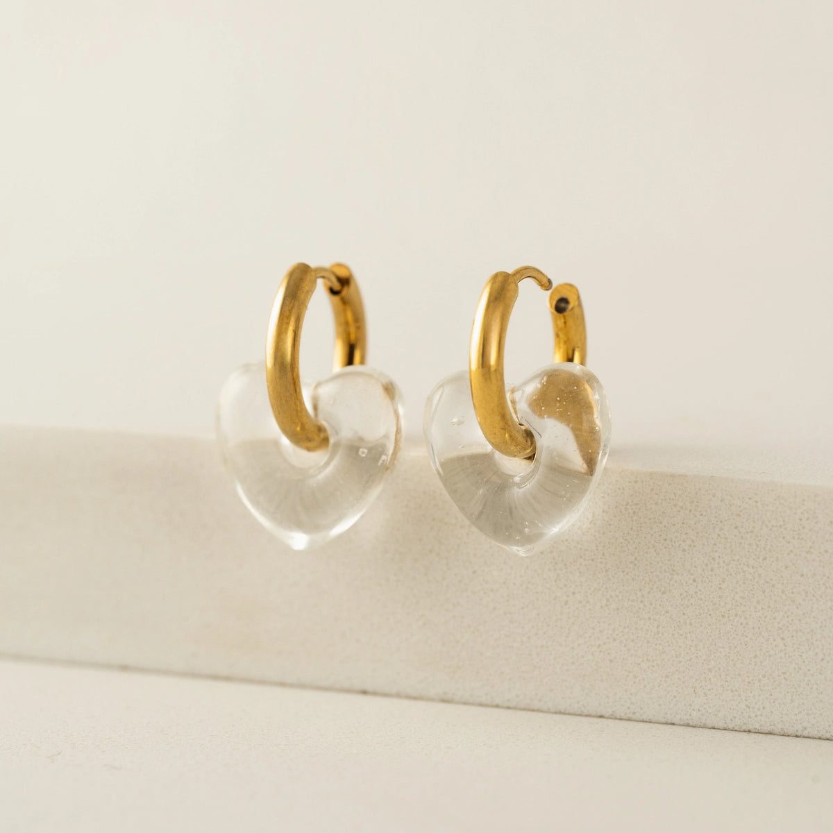 Waterproof Corazon Heart Hoop Earrings in Clear by Lover's Tempo