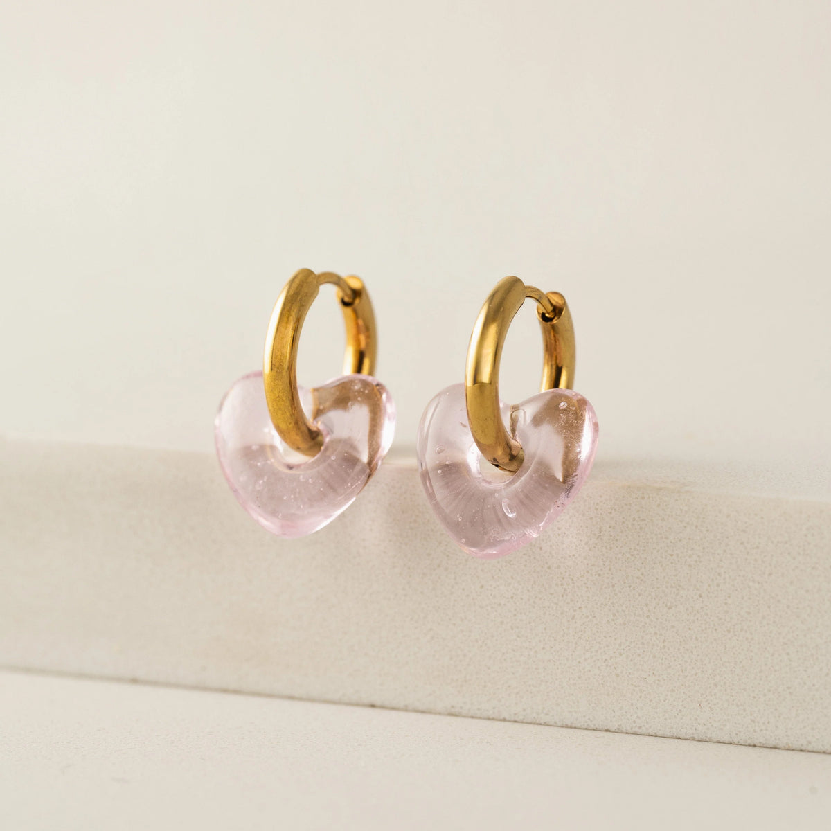 Waterproof Corazon Heart Hoop Earrings in Pink by Lover's Tempo