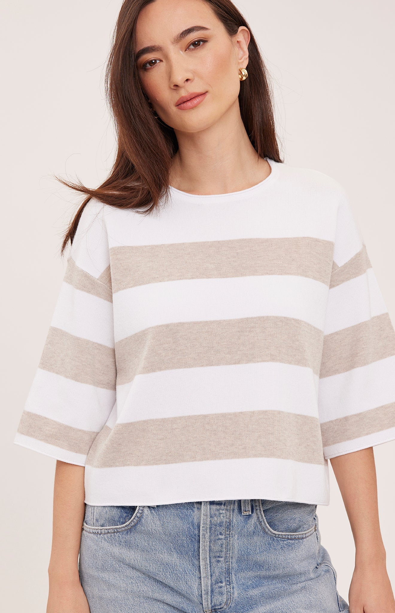 Amina Sweater in Heather Cream Stripe by Gentle Fawn