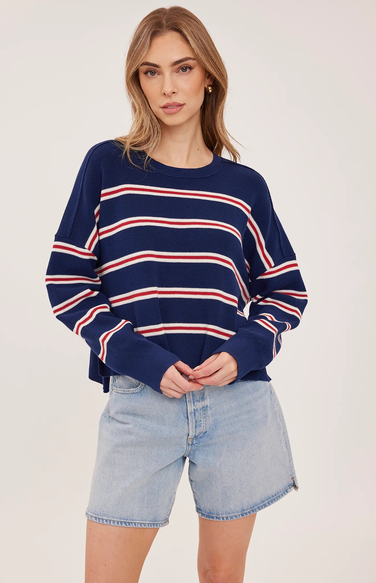 Echo Stripe Sweater in Navy Stripe by Gentle Fawn