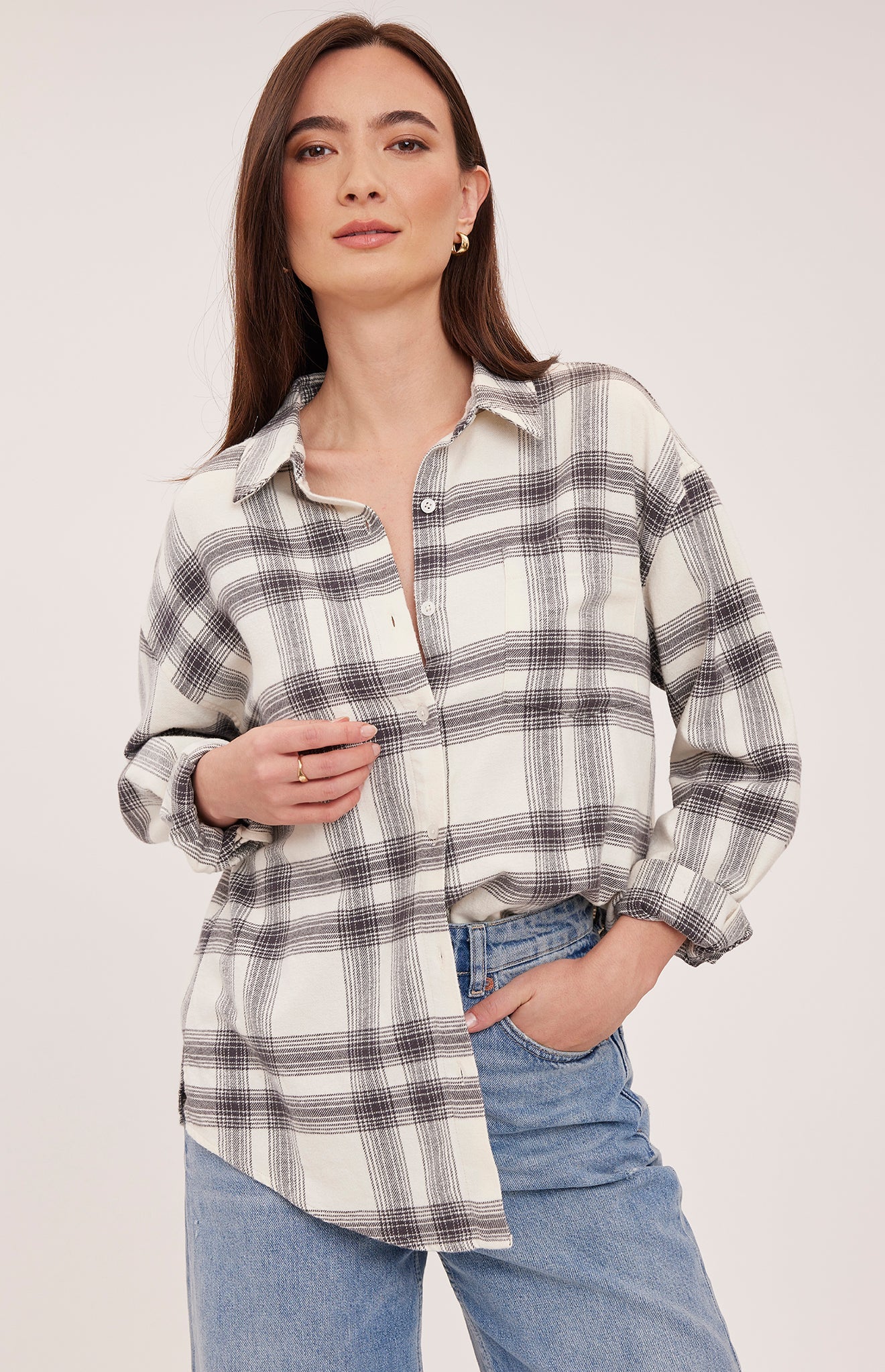 Carys Shirt in Cream Plaid by Gentle Fawn