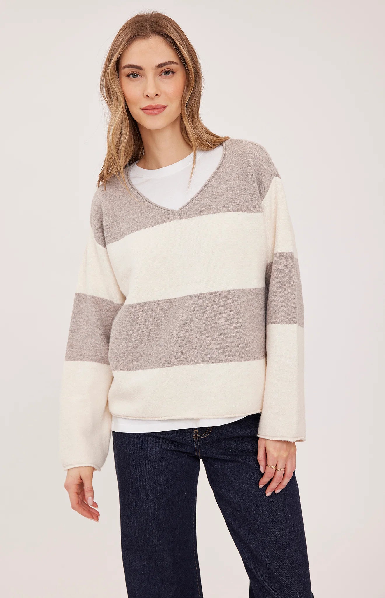 Annalise Sweater in Latte Stripe by Gentle Fawn
