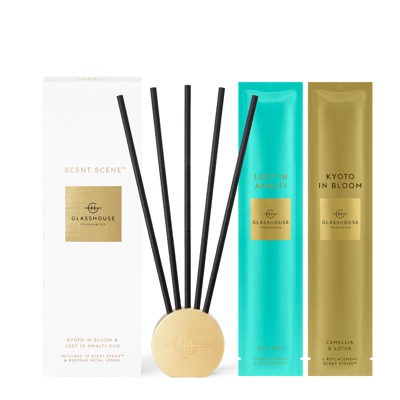 Gold Scent Scene Duo Lost in Amalfi & Kyoto in Bloom by Glasshouse Fragrances