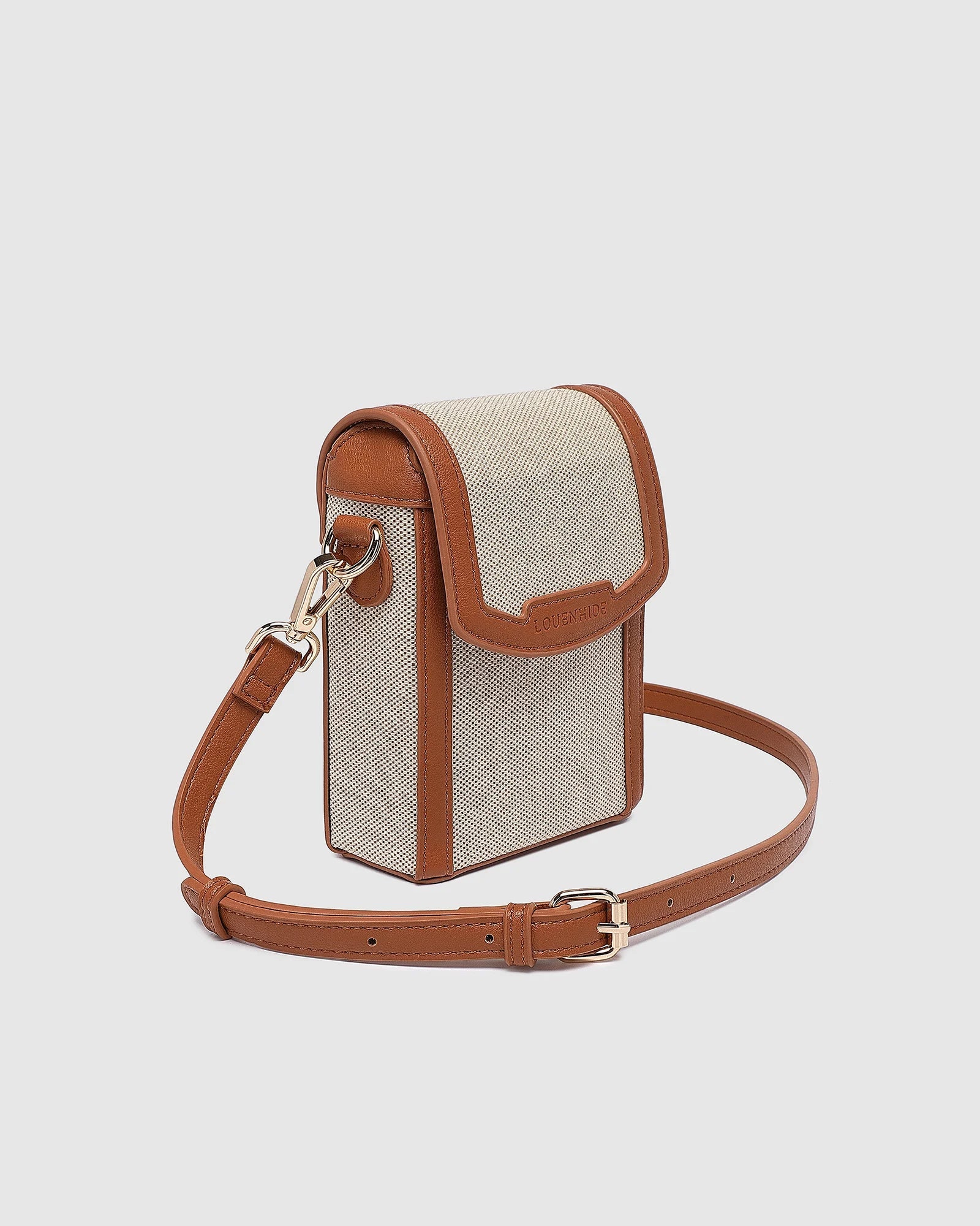 Yoko Canvas Phone Bag in Tan Natural by Louenhide