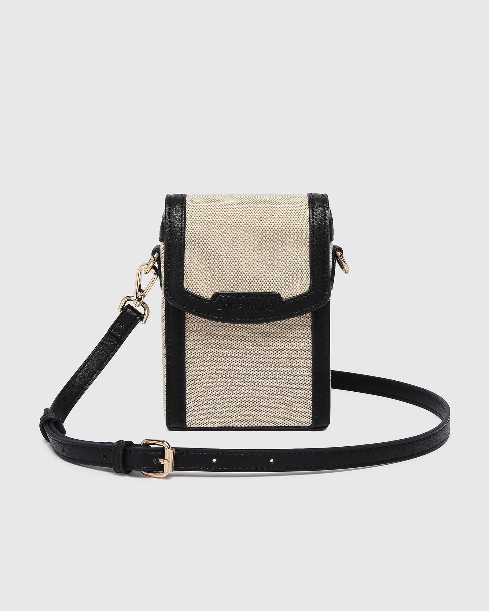 Yoko Canvas Phone Bag in Black Natural by Louenhide