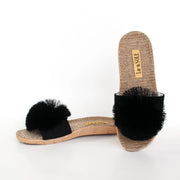 Pom Pom Slides in Black by La-a SOLE