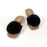 Pom Pom Slides in Black by La-a SOLE