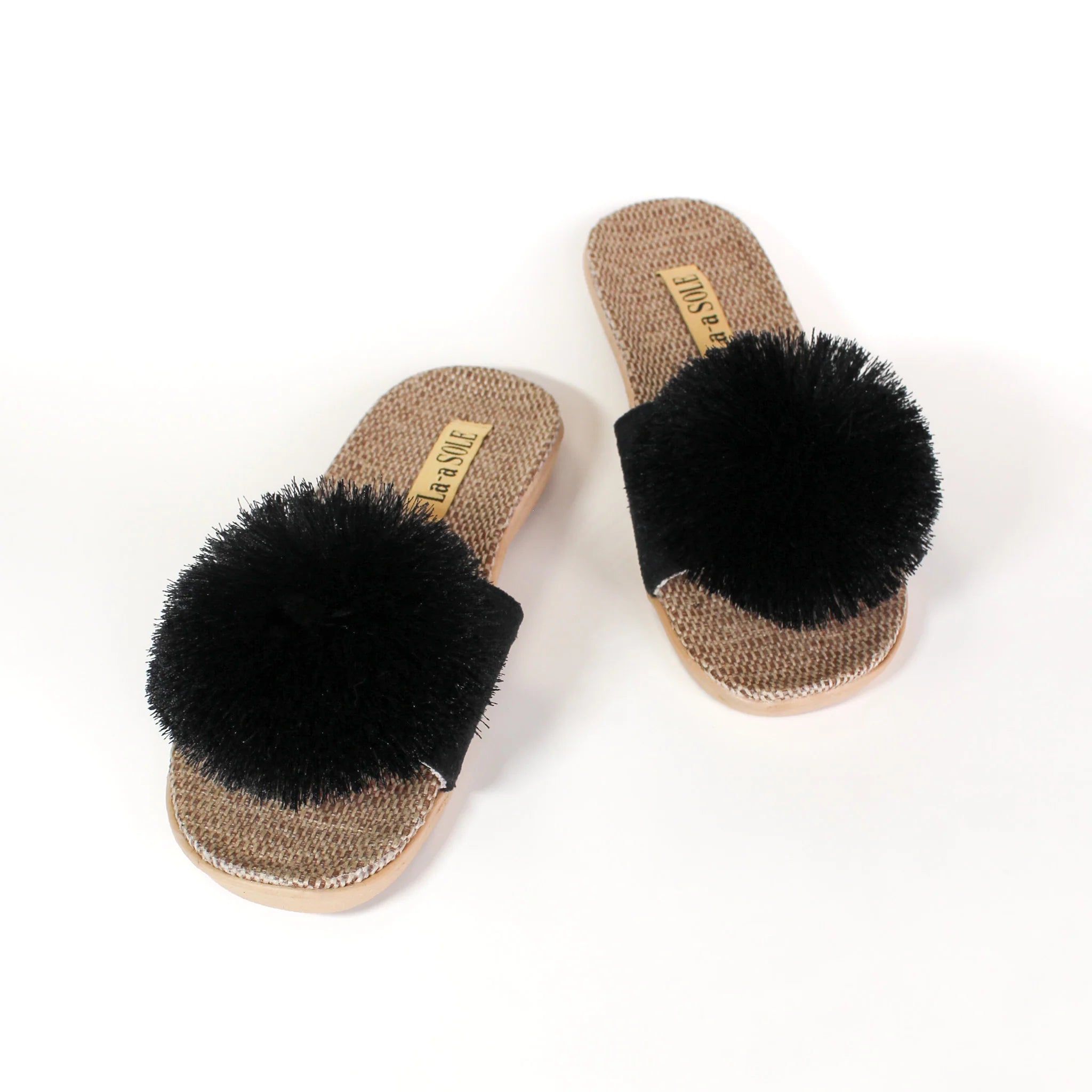 Pom Pom Slides in Black by La-a SOLE