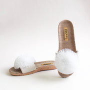 Pom Pom Slides in White by La-a SOLE