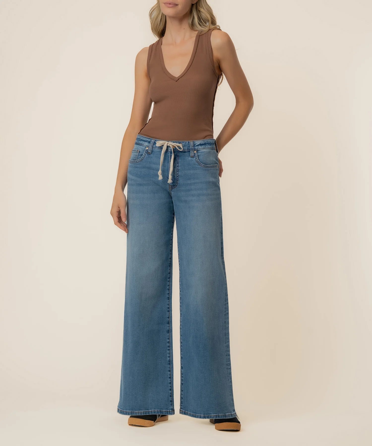 Maya High Rise Jeans with Drawcord Waist in Protect Wash by Kut from the Kloth