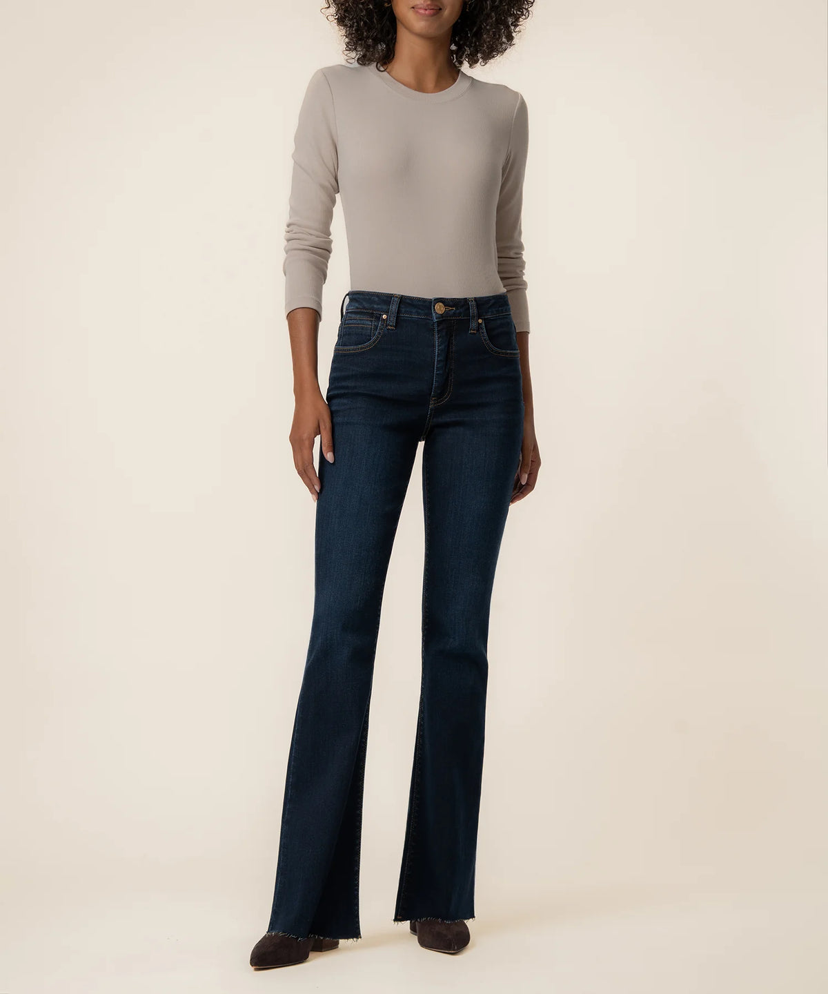 Ana High Rise Flare with Fab Ab Raw Hem in Wave Wash by Kut from the Kloth