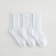 3Pk Terry Scallop Edge Crew Socks in White by Lemon Loungewear