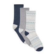 3Pk Pillow Crew Socks in Nordic Blue Pattern by Lemon Loungewear