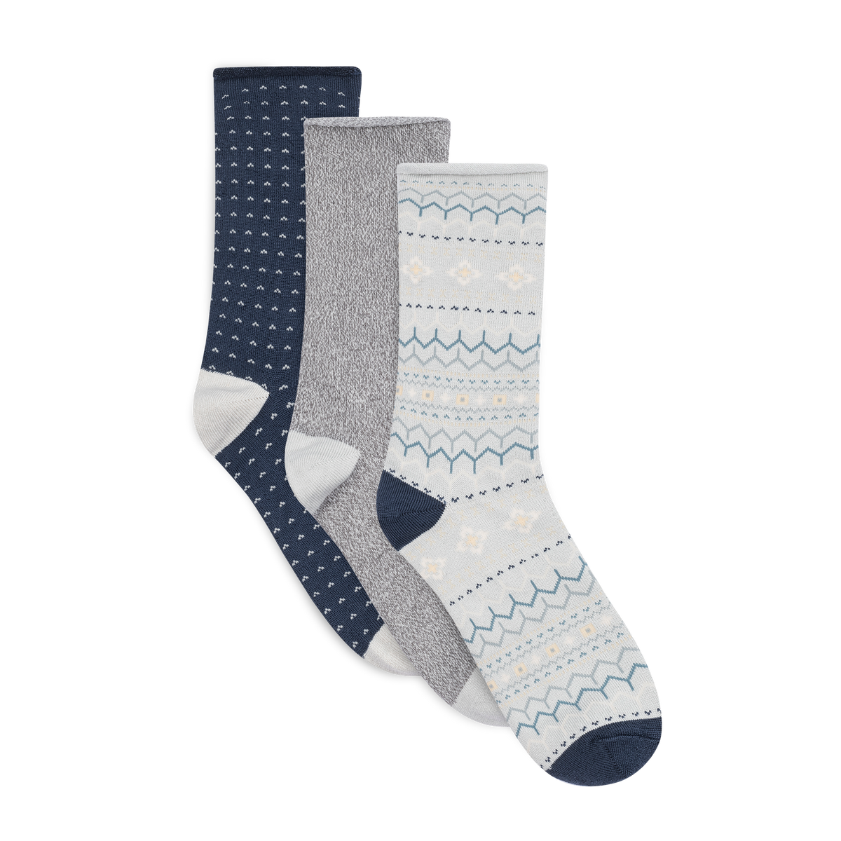 3Pk Pillow Crew Socks in Nordic Blue Pattern by Lemon Loungewear