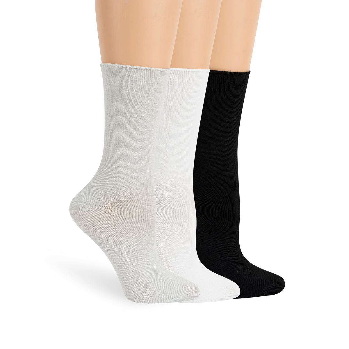 3Pk Pillow Crew Socks in Black/White/Grey by Lemon Loungewear