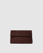 Luka Suede Clutch Crossbody in Chocolate by Louenhide