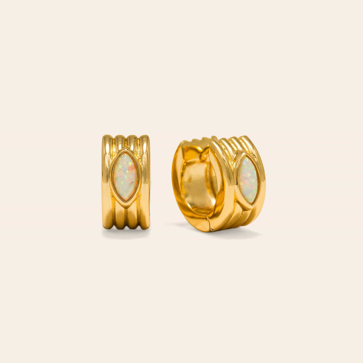 Marquise Groove Hoop Earrings in Opal Gold by Lover's Tempo