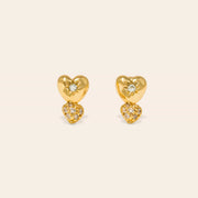 Micro Puff Double Heart Stud Earrings in Gold by Lover's Tempo