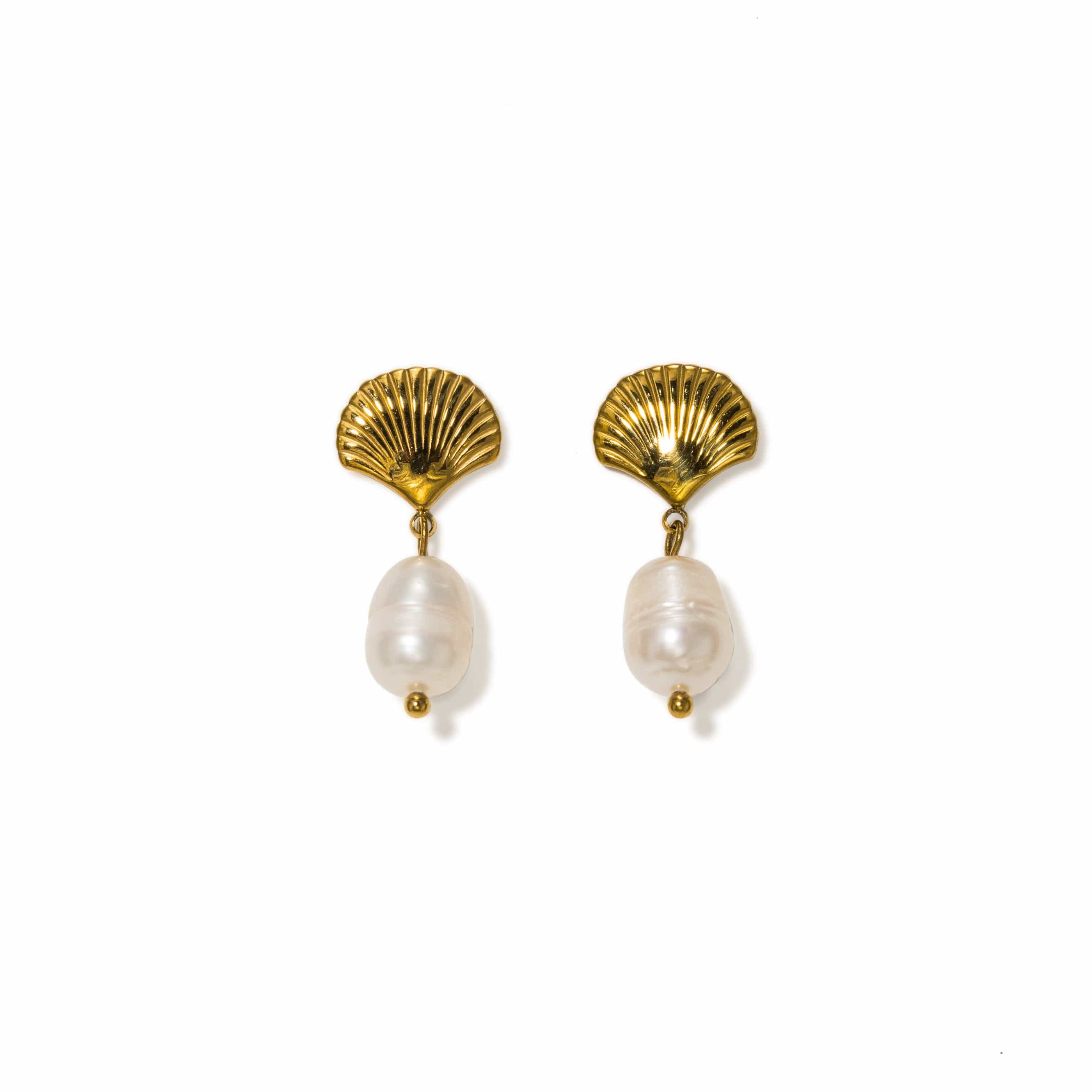 Shell & Pearl Drop Gold Waterproof Earrings by Lover's Tempo