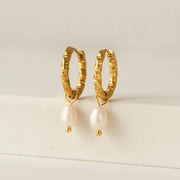 Waterproof Venus Pearl Drop Hoop Earrings in Gold by Lover's Tempo