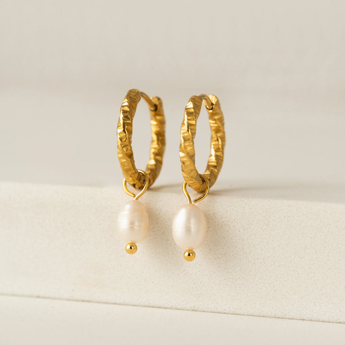 Waterproof Venus Pearl Drop Hoop Earrings in Gold by Lover's Tempo