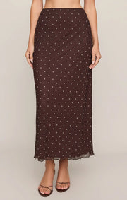 Eda Polka Dot Mesh Midi Skirt in Dark Chocolate by Z Supply